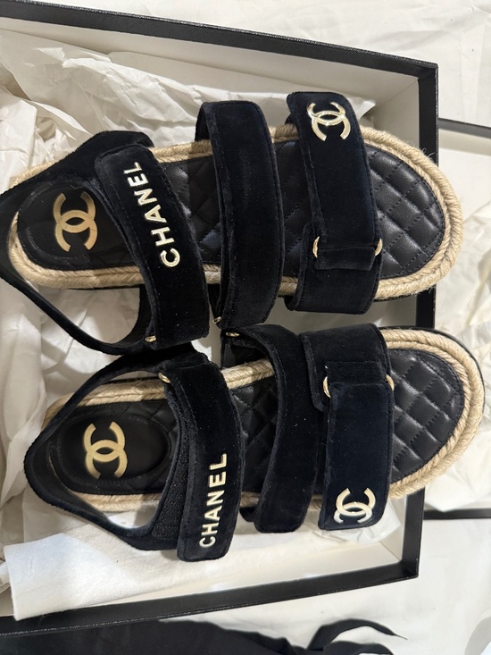 CHANEL Shoes - Authentic Chanel Black Velvet Dad Sandals